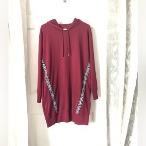 Michael Kors logo tape Women Burgundy Hoodie Sweatshirt dress sz M cotton blend